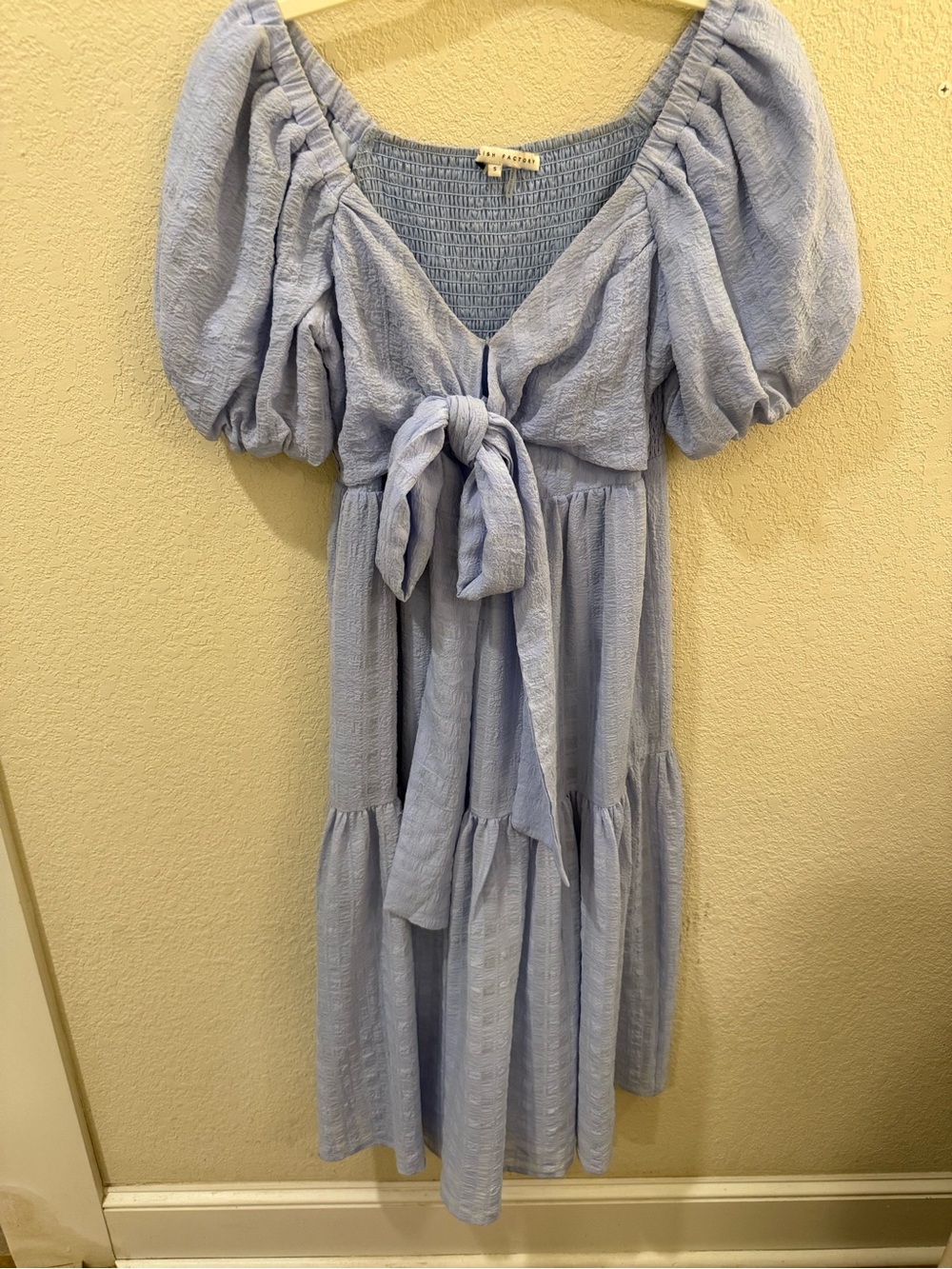 English Factory Light Blue Puff Sleeve Midi Dress